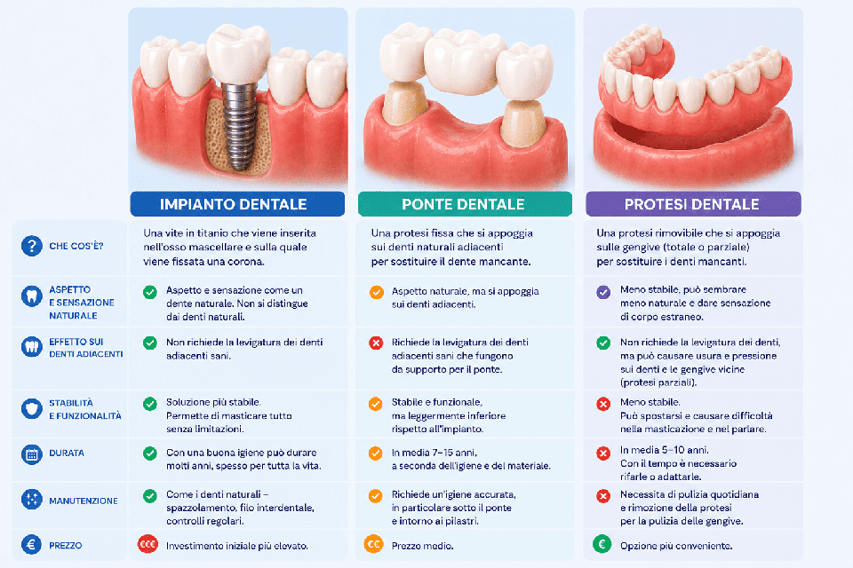 Impianto, ponte o protesi – qual è la soluzione migliore per sostituire i denti?