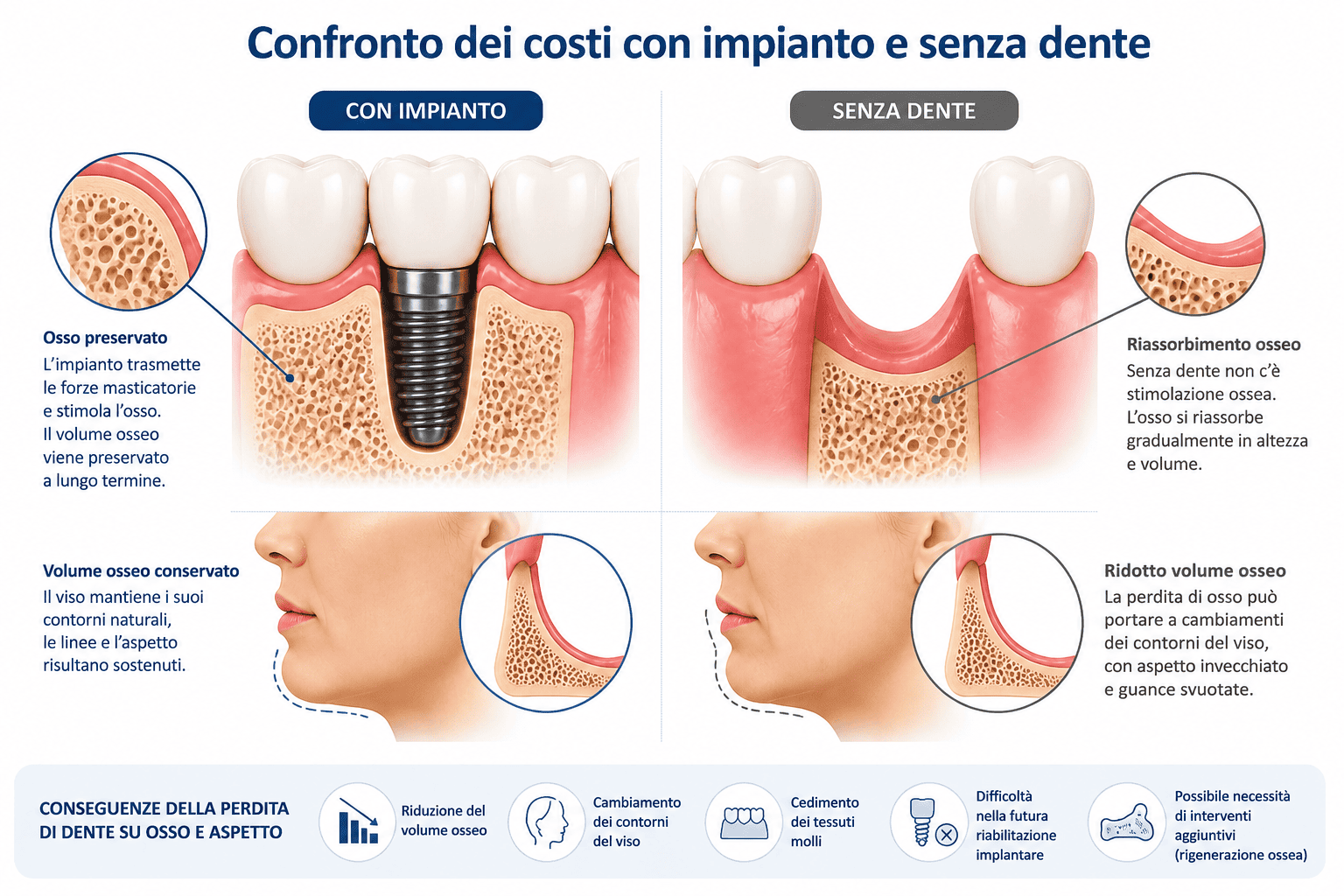 confronto dell'osso con e senza dente
